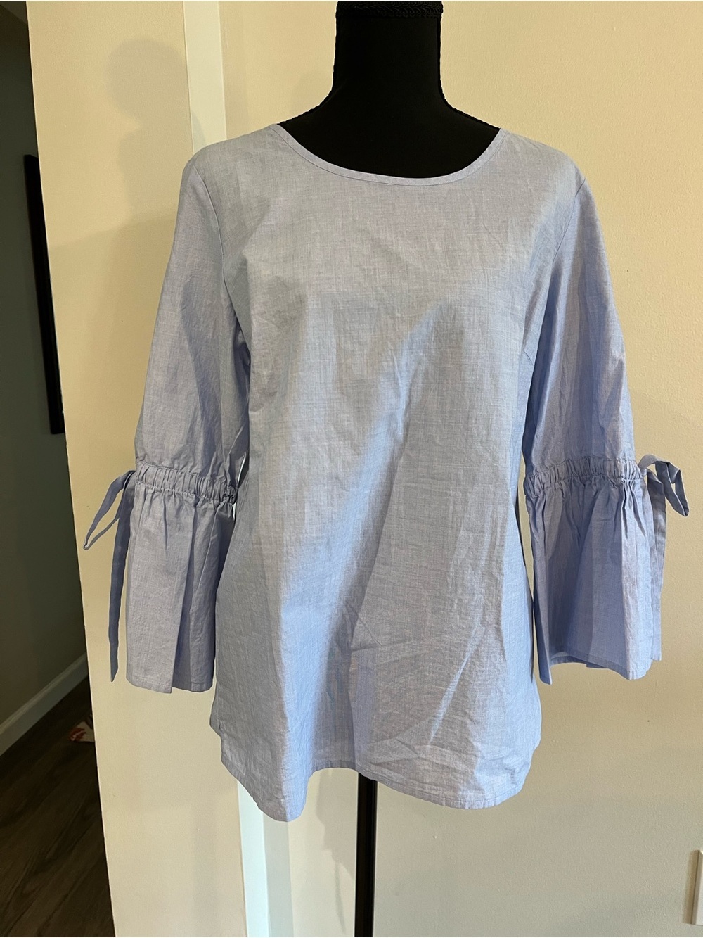 J. Crew Light Blue Bell Sleeve Tie Detail Blouse Size Small